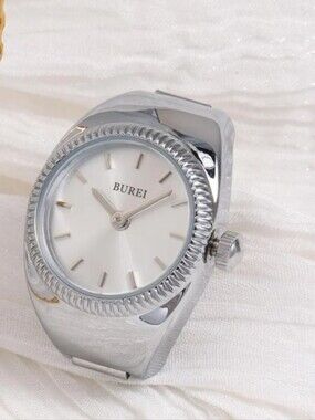 BUREI Women's Quartz Stainless Steel Ring Watch, Men Women Finger Watch